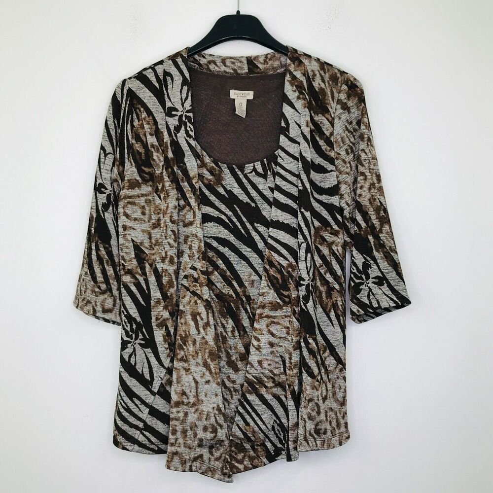 Easywear Chicos 0 Women's 4 Set Brown Grey Animal Print Tank Cardigan Flaw CA28